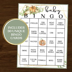 Fall Baby Shower Bingo | Baby Shower Bingo | Baby Shower Games | Printable Baby Shower Bingo | Set of 30 | Greenery Baby Bingo | Fall Games