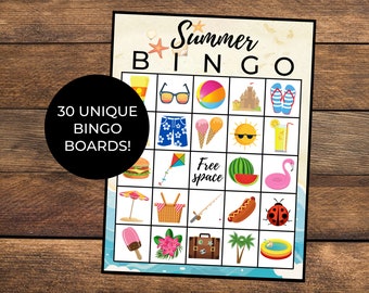 Summer Bingo | Summertime Bingo | Summer Game | Beach Bingo | Summer Games | Schools Out Bingo | Instant Download | Set of 30 Boards