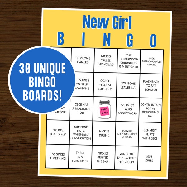 New Girl Bingo / New Girl Game / New Girl Party / Descarga instantánea / Conjunto de 30 cartas / Programa de televisión Bingo / Binge Watching Bingo