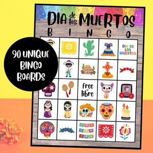 Bingo Dia De Los Muertos / Bingo Día de Muertos / Juego de Bingo Imprimible / Juego de 90 Cartas / Bingo Calavera de Azúcar / Juego Dia De Los Muertos
