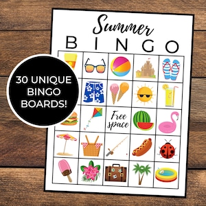 Zomerbingo | Zomerbingo | Zomerspel | Seizoenenbingo | Zomerspelen | Scholen uit bingo | Direct downloaden | Set van 30 planken