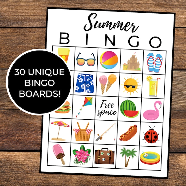 Summer Bingo | Summertime Bingo | Summer Game | Seasons Bingo | Summer Games | Schools Out Bingo | Instant Download | Set of 30 Boards