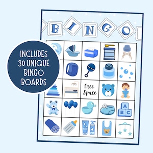 Bingo voor babyjongens | Babybingo | Babyshower Bingo | Direct downloaden | Babyshowerspel | Afdrukbare babyshower bingo