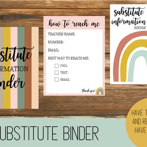 Substitute Binder | Teacher Substitute | Sub Teacher Binder | Digital Download | Instant Download | Rainbow Substitute Binder
