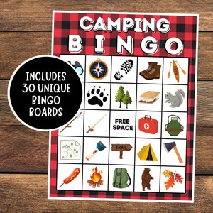 Bingo en camping | Jeu de camping pour enfants | Bingo de camping pour enfants | 30 planches de bingo | Téléchargement instantané | Jeu Party de camping | Anniversaire au camping