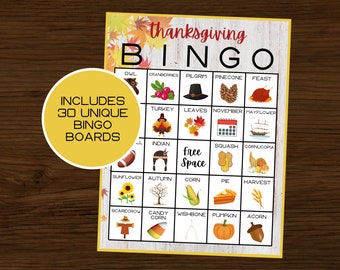 Thanksgiving Bingo | 30 Unique Boards | Thanksgiving Games | Digital Download | Fall Bingo | Fall Games