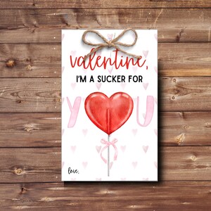 Lollipop Valentines Printable | Valentine Sucker Tags | Sucker For You Valentine | Kids Classroom Valentines Labels | Valentine Printables