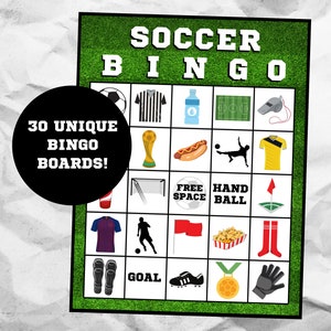 Soccer Bingo | 30 Cards | Instant Download | Soccer Party | Soccer Birthday Party | Soccer Game | Soccer Printables | Sports Bingo