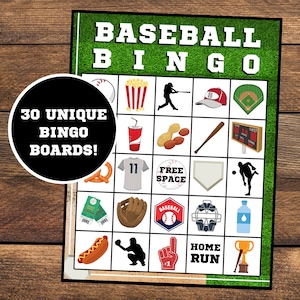 Baseball Bingo | Baseball Birthday | Baseball Party | Instant Download | Set of 30 Boards | MLB Baseball Game | Baseball Games