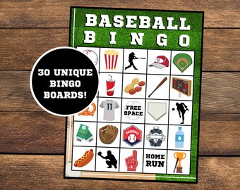 Baseball Bingo | Baseball Birthday | Baseball Party | Instant Download | Set of 30 Boards | MLB Baseball Game | Baseball Games