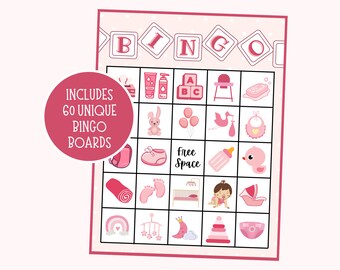 Baby Mädchen Bingo | BabyBingo | Babyparty-Bingo | Sofortdownload | Babyparty Spiel | Druckbares Baby Party Bingo | 60 Bingo Boards