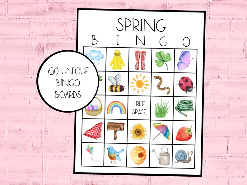Spring Bingo Game | 60 Unique Cards, Printable (digital Download) - Etsy