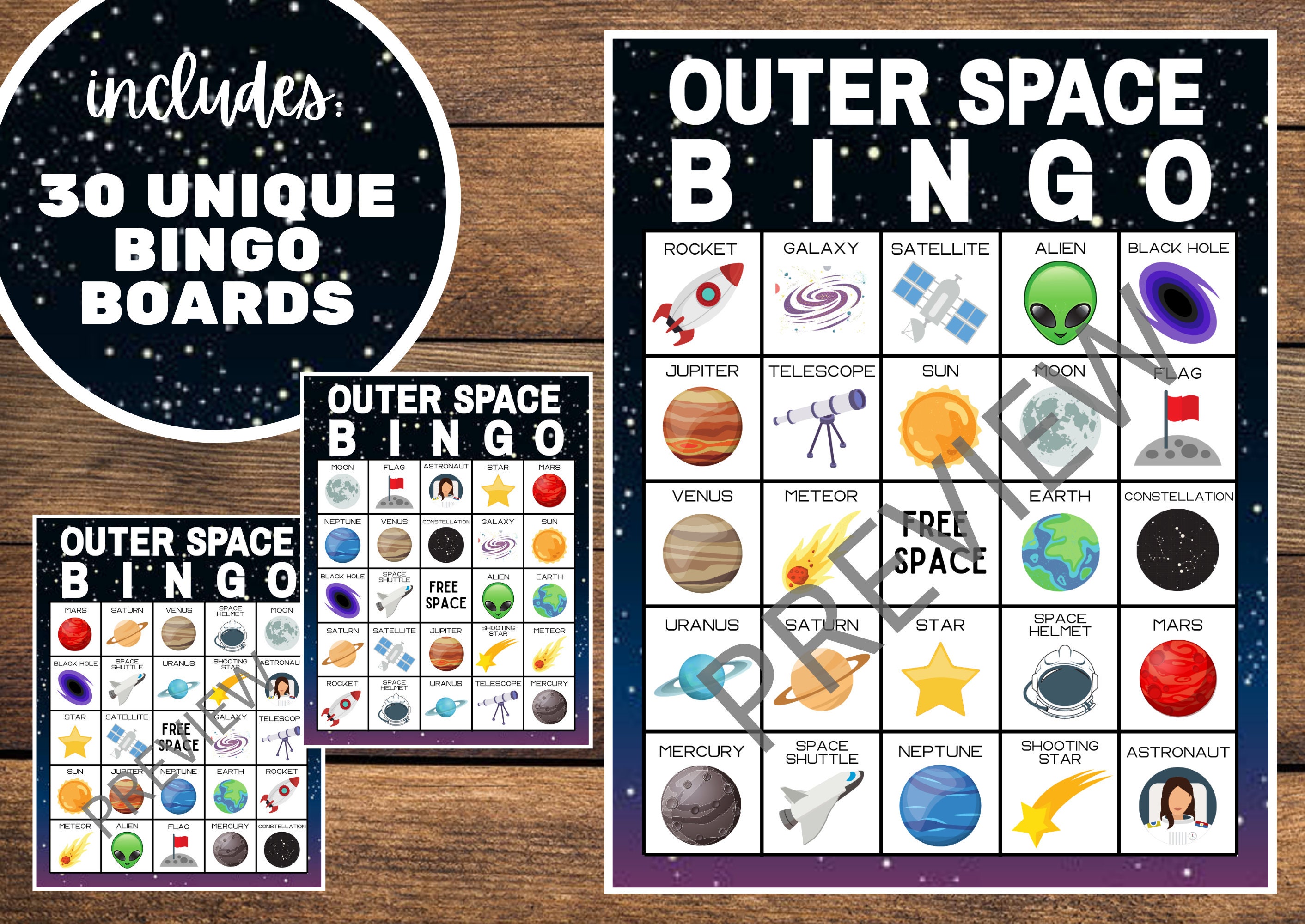 Outer Space Bingo Solar System Bingo Instant Download Etsy Canada