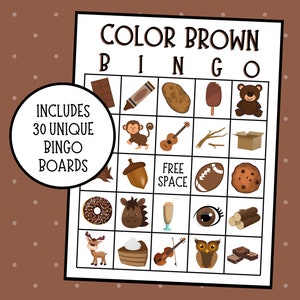 Brown Bingo | Color Brown Bingo | Colors Bingo | Learning Colors Game | Back to School Bingo | Instant Download | Pack of 30