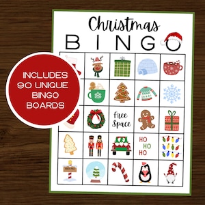 Bingo de Noël | Jeu de Noël | Noël imprimable | Téléchargement instantané | Jeu de 90 cartes | Bingo des Fêtes | Bingo d'hiver | Fête de Noël