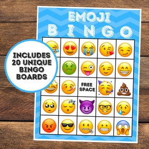 Emoji-Bingo | Emoji afdrukbare bingo | Direct downloaden | Emoji-feest | 20 Emoji afdrukbare bingokaarten | Verjaardagsfeestje Bingo