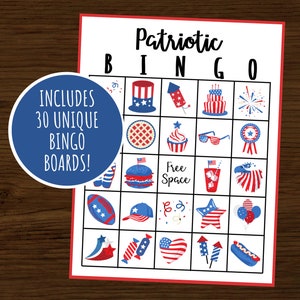 Patriotic Bingo | 4th of July Bingo | Independence Day Bingo | Instant Download | Set of 30 Cards | America Bingo | 4th of July Game