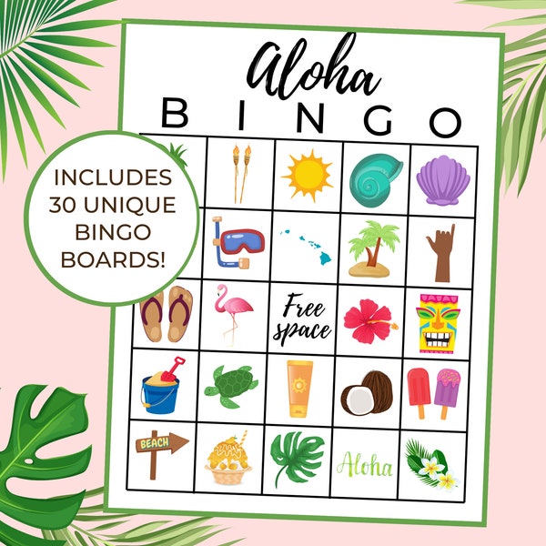 Aloha Bingo | Luau Bingo | Luau Party Games | Luau Birthday | Hawaiian Birthday | Hawaiian Bingo | Instant Download | Pack of 30 Cards