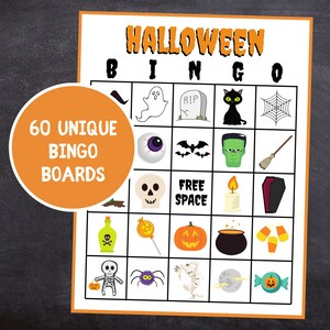 Halloween Bingo | 60 Unique Boards | Halloween Games | Digital Download | Holiday Bingo | Bingo Cards | October Bingo