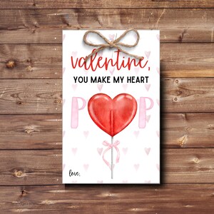 Lollipop Valentine Printable | Valentine Sucker Tags | Make My Heart Pop Valentine | Kids Classroom Valentines Labels | Valentine Printables
