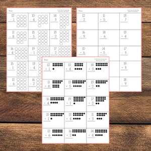 Páginas de adição e subtração de dois dígitos e um dígito (com recursos visuais) | Download digital | Planilhas de matemática