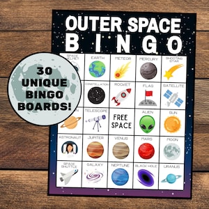 宇宙ビンゴ | 太陽系ビンゴ | 即時ダウンロード | ボード 30 枚セット | 宇宙ビンゴ | 宇宙ゲーム | 天文学ビンゴ