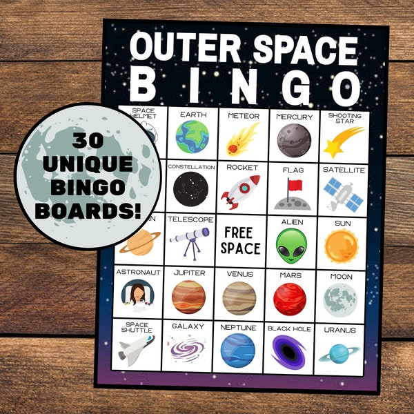 Outer Space Bingo | Solar System Bingo | Instant Download | Set of 30 Boards | Space Bingo | Outer Space Game | Astronomy Bingo