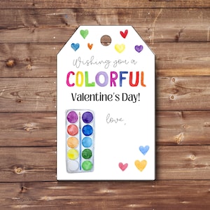 Aquarel Valentijn afdrukbare | Valentijnsverflabels | Kleurrijke Valentijn | Valentijnslabels voor kinderen in de klas | Valentijnsafdrukbare items