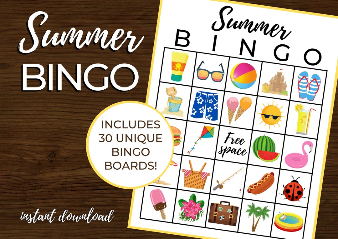 Summer Bingo  Summertime Bingo  Summer Game  Seasons Bingo