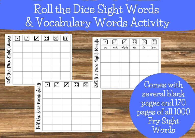 Roll the Dice Sight Words and Vocabulary Words Activity/game Etsy UK