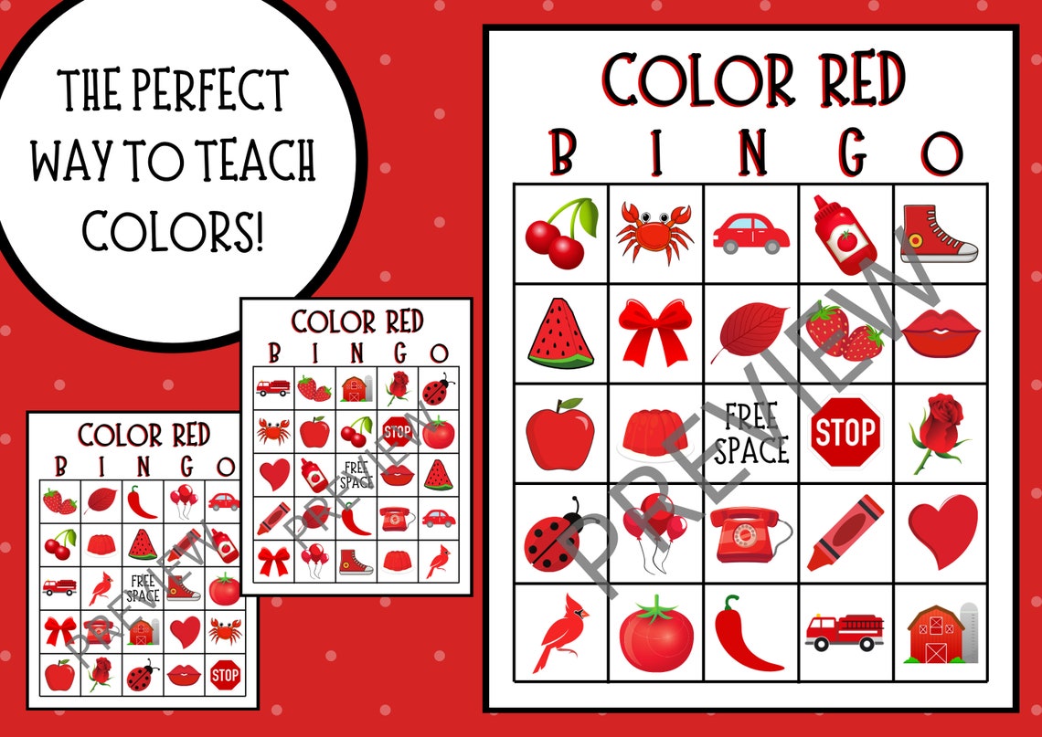 Red Bingo Color Red Bingo Colors Bingo Learning Colors | Etsy