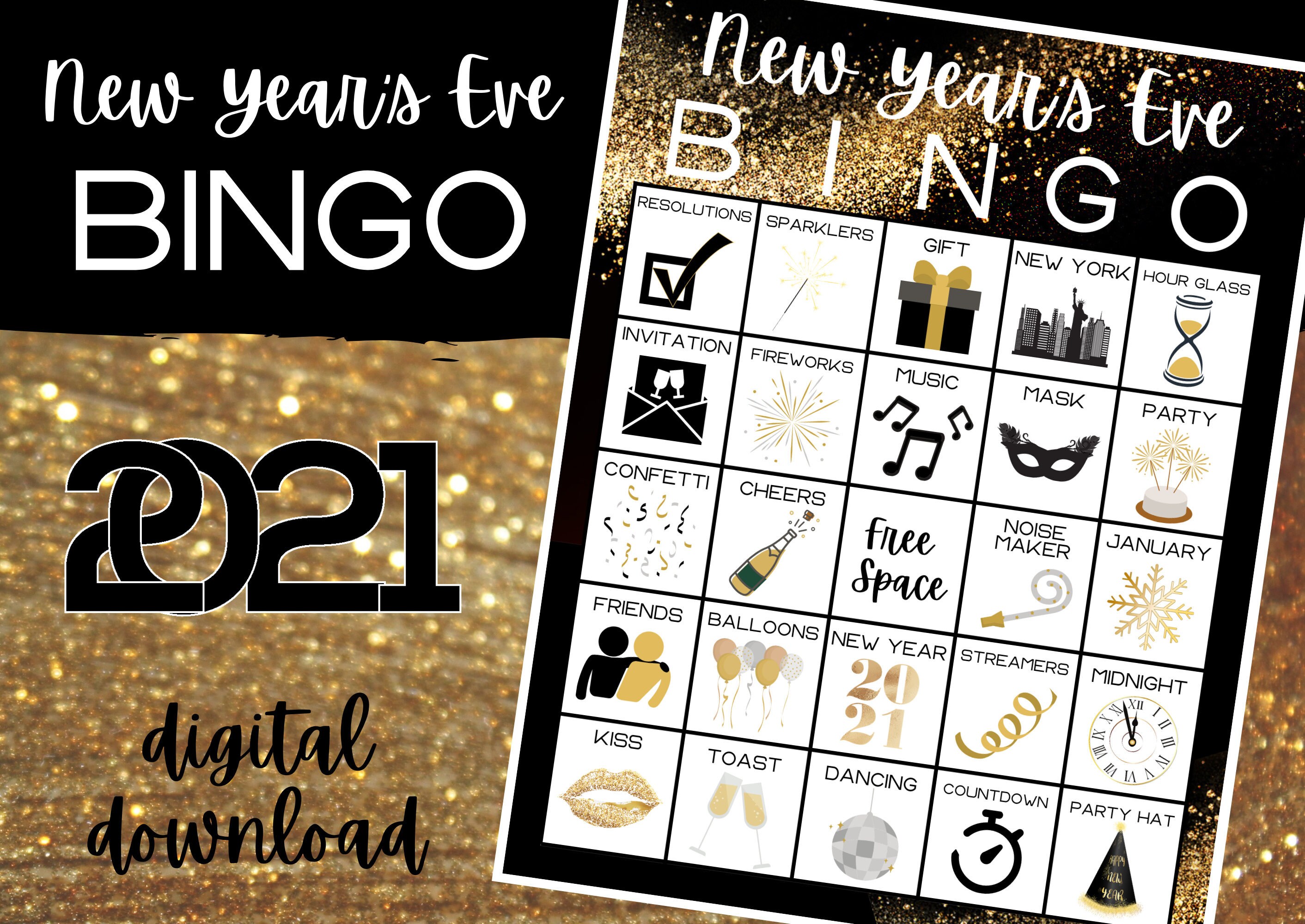 New Year&#039;s Eve Bingo New Years Bingo New Year&#039;s | Etsy