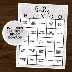 Winter Baby Shower Bingo | Baby Shower Bingo | Baby Shower Games | Printable Baby Shower Bingo | Set of 60 | Snow Baby Bingo | Winter Games