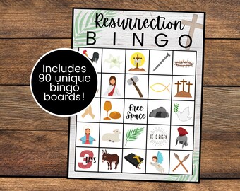 Resurrection Bingo | Easter Bible Bingo | Easter Sunday Bingo | Crucifixion Bingo | Holy Week Bingo | Palm Sunday Bingo | Instant Download