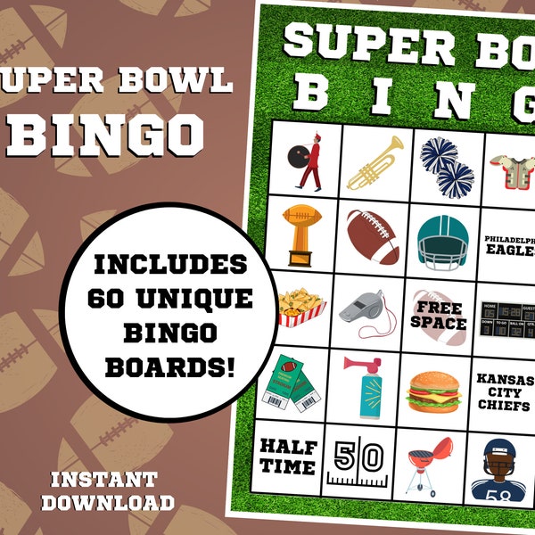 Super Bowl Bingo | Super Bowl Party | Football Bingo | Super Bowl Game | Sports Bingo | Football Party | Instant Download