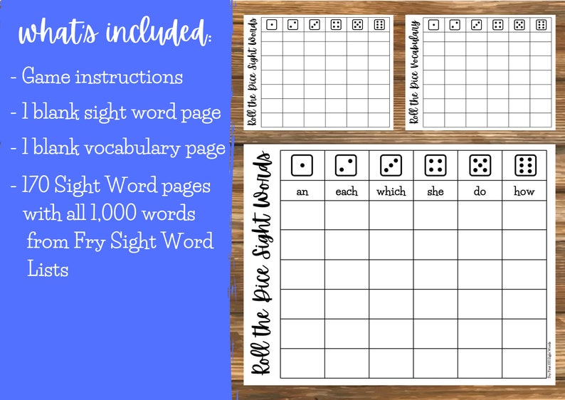 Roll the Dice Sight Words and Vocabulary Words Activity/Game | Etsy