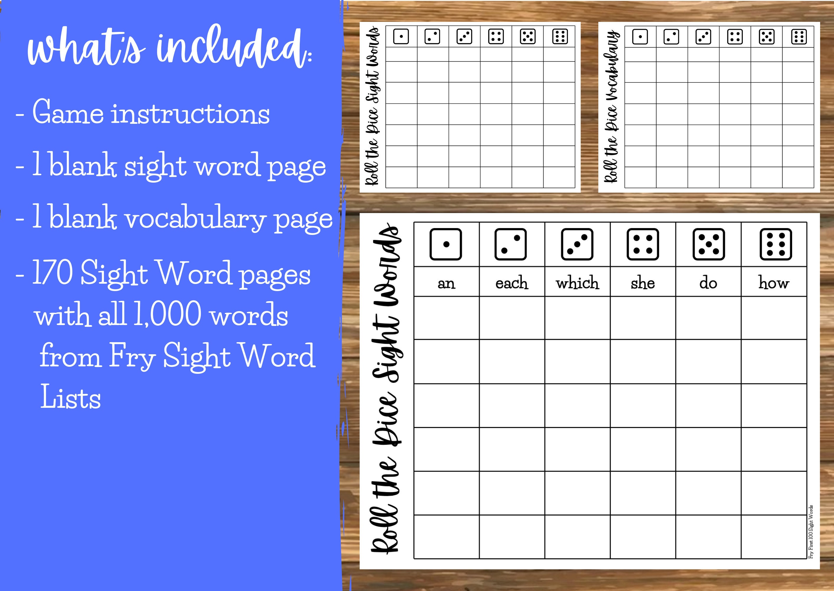 Roll the Dice Sight Words and Vocabulary Words Activity/game Etsy UK