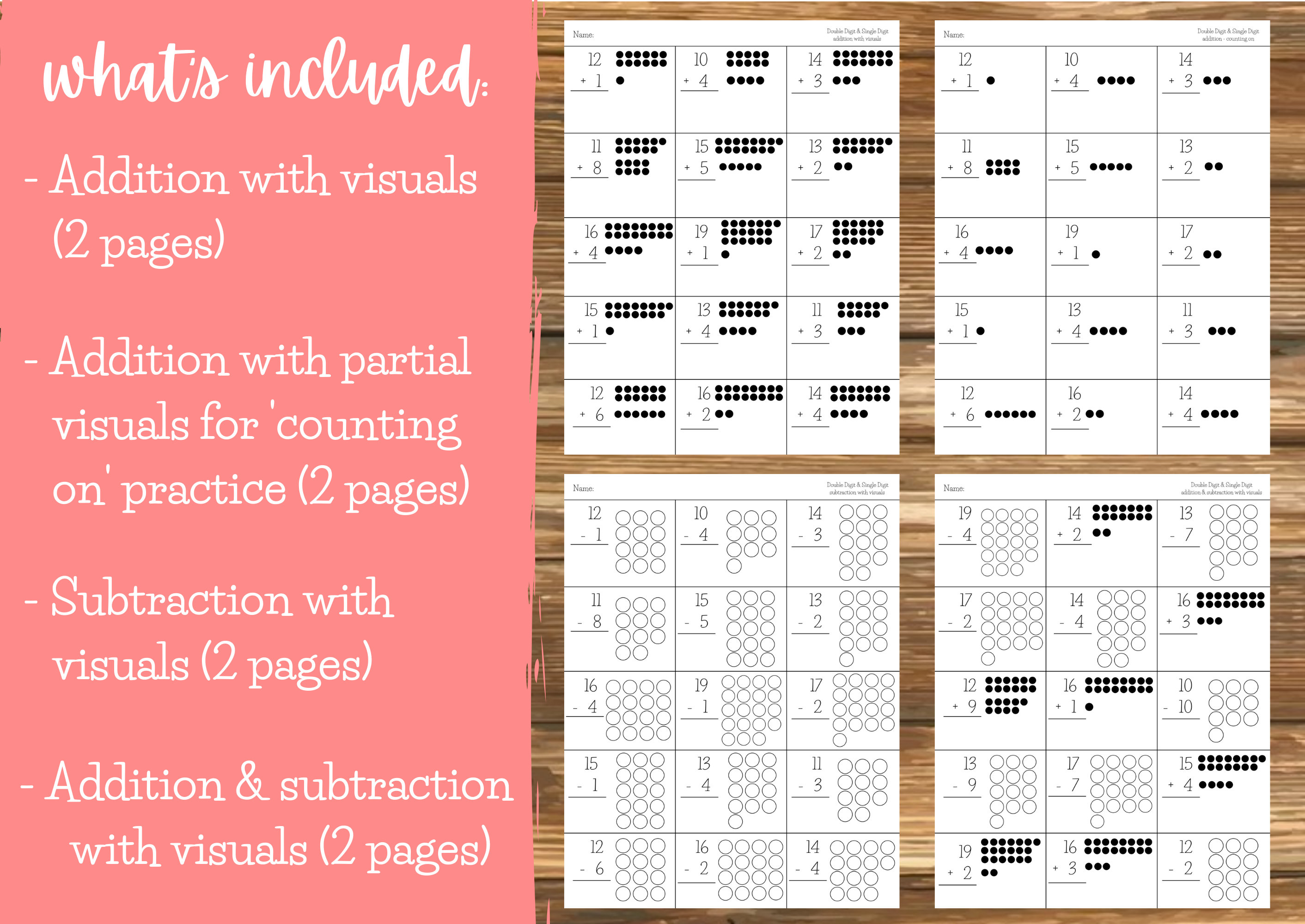 Double Digit and Single Digit Addition and Subtraction Pages | Etsy