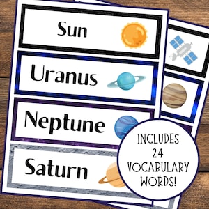 Muro di parole sullo spazio esterno / Carte di vocabolario sullo spazio esterno / Download istantaneo / Tema dell'aula sullo spazio esterno / Compleanno sullo spazio esterno