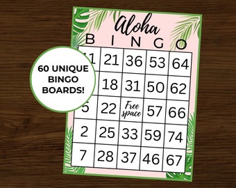 Aloha Bingo | Luau Bingo | Luau Party Games | Luau Birthday | Hawaiian Birthday | Hawaiian Bingo | Instant Download | Pack of 60 Cards