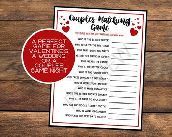 Couples Matching Game | Valentine's Couple Game |  Romantic Game | Instant Download | Wedding Game | Bridal Shower Game | Anniversary Game