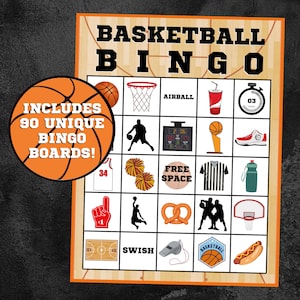 Bingo de basket-ball | Soirée de basket-ball | Fête d'anniversaire de basket-ball | Bingo sportif | Téléchargement instantané | Jeu de 90 cartes