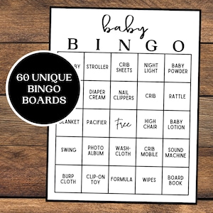 Baby Shower Bingo | Baby Shower Games | Printable Baby Shower Bingo | Set of 60 | Minimalist Baby Bingo | Blank Baby Bingo | Baby Bingo
