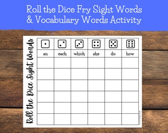 Roll the Dice Sight Words and Vocabulary Words Activity/Game - Fry Sight Words | Sight Word Game | Homeschool Activity | Digital Download