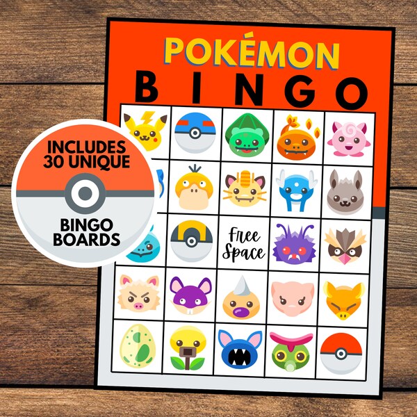 Pokemon Bingo | Pokemon Birthday Party | Pokemon Party | Pokemon Game | |Printable Pokemon Bingo | Instant Download | 30 Unique Cards