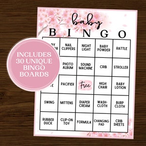 Baby Shower Bingo | Baby Shower Games | Instant Download | Printable Baby Shower Bingo | Set of 30 | Floral Baby Bingo | Baby Girl Shower