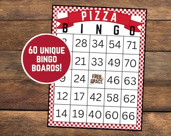 Pizza Bingo / Pizza Party Bingo / Pizza Night Bingo / Juego de pizza / Regalo para amantes de la pizza / Descarga instantánea / Paquete de 60 / Juego de fiesta de pizza