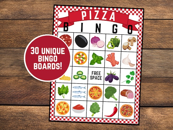 Pizza Bingo Game | Party Night Fun, 30 Unique Boards (Digital Download)