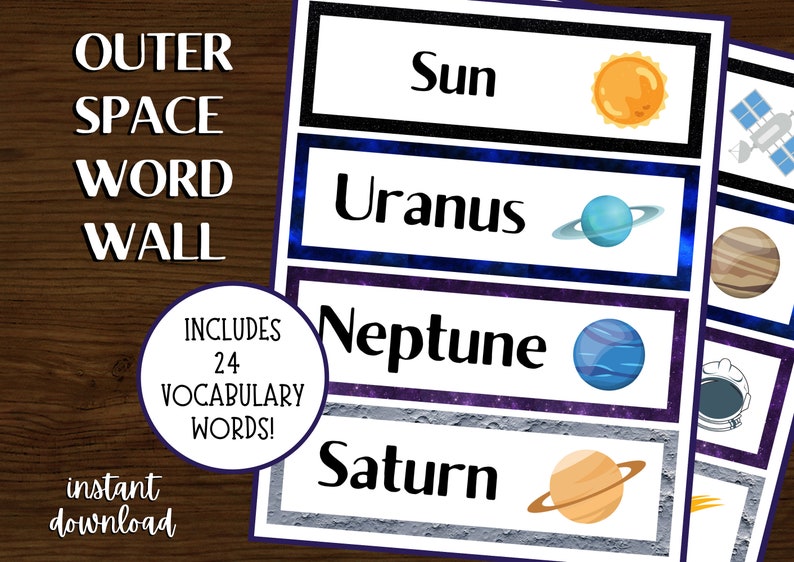 Outer Space Word Wall Outer Space Vocabulary Cards Instant Etsy