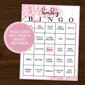 Baby Shower Bingo | Baby Shower Games | Instant Download | Printable Baby Shower Bingo | Set of 60 | Floral Baby Bingo | Baby Girl Shower